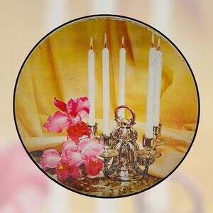 Round 10" Tin With Lid Candles & Orchids Angel Vintage Deer Park Baking Co